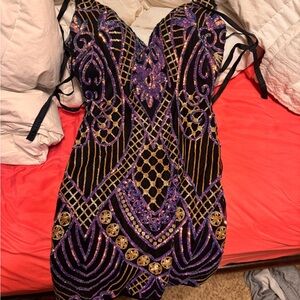 Splash Black and Purple Mini Dress